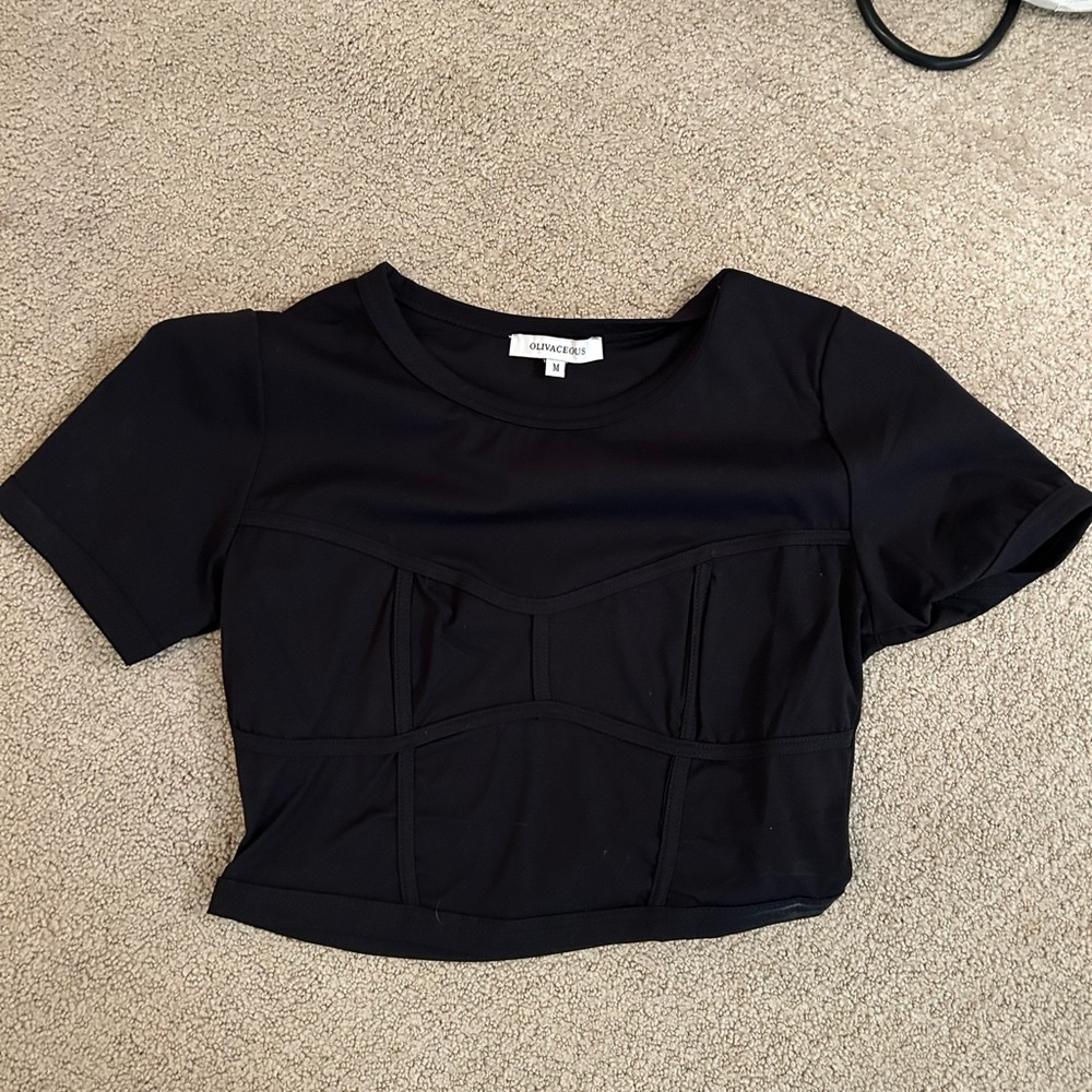Olivaceous Black Fitted Bustier Crop Top